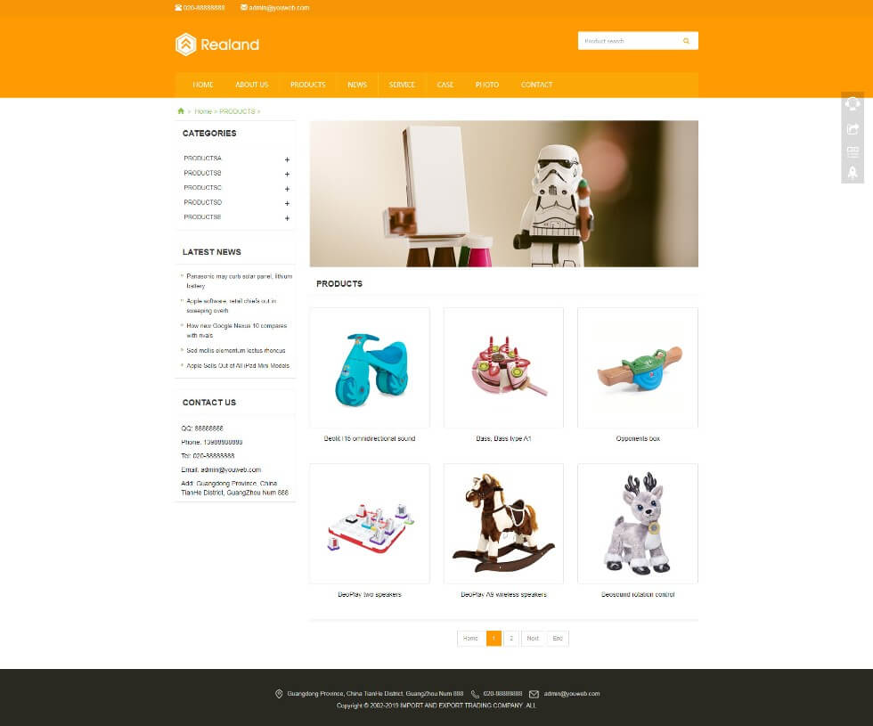 儿童玩具游乐场食品百货英文外贸类栏目页效果